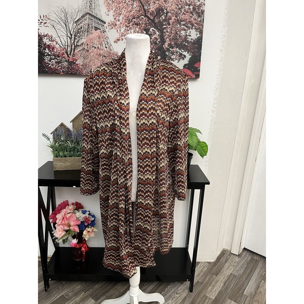 Danny & Nicole Long Cardigan Sweater Jacket Size 22W Plus Chevron Zig Zag Print